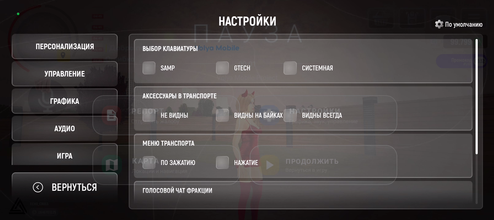 Кастомные настройки